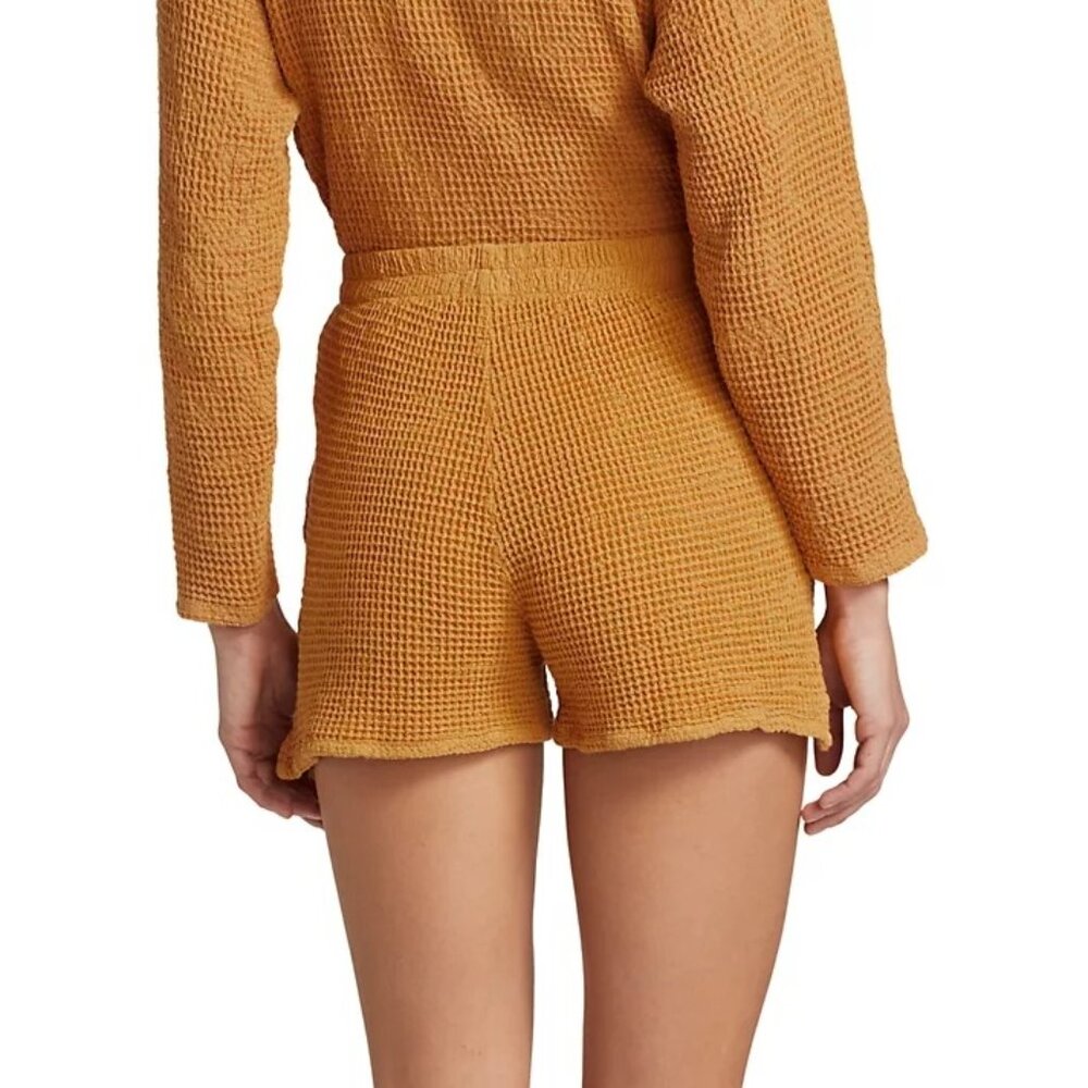 DONNI. Waffle Knit Yellow Mother Of Pearl Shorts Women's Medium M - Picture 3 of 9